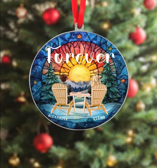 A Love That Shines Forever: The Custom Couple “Forever” Christmas Acrylic Ornament