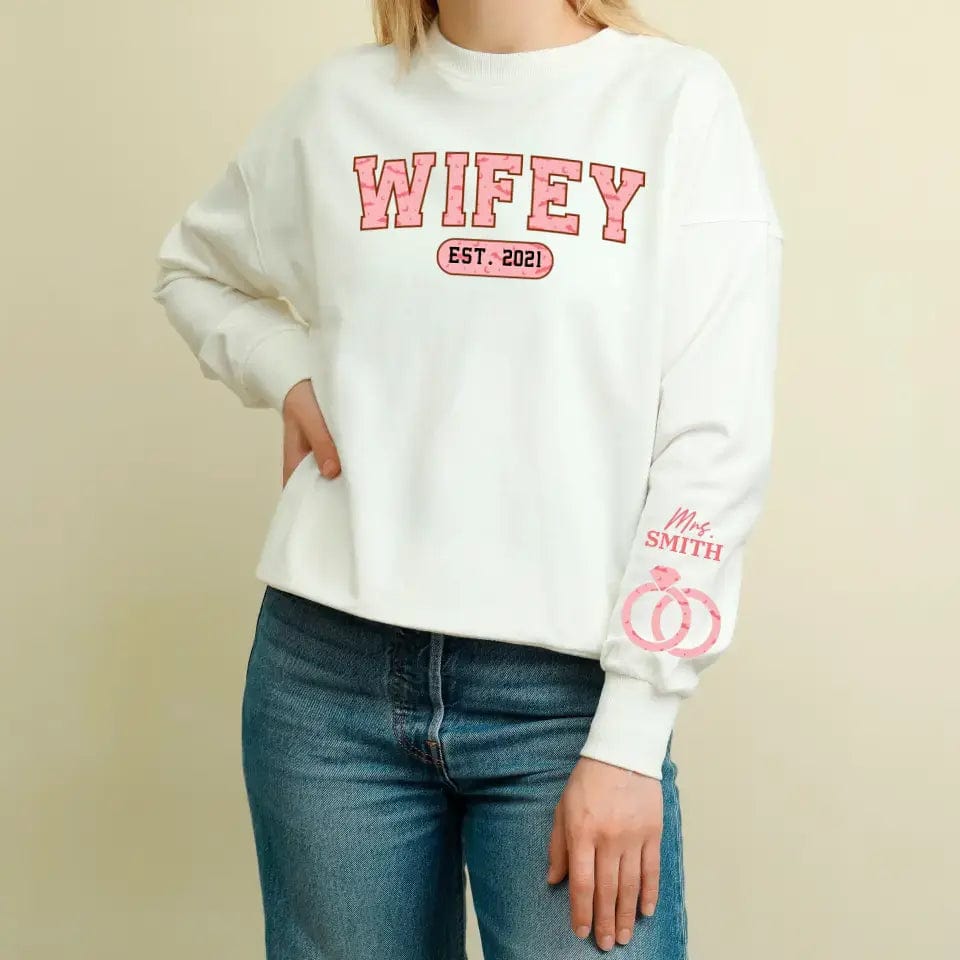 Personalized Retro Halloween Wifey Sweatshirt | Custom Couple's Matching Cozy Sweater | Anniversary Keepsake