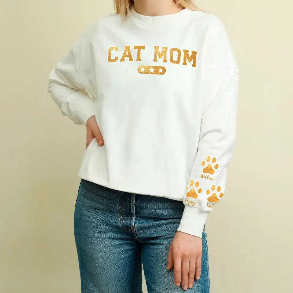 Custom Cat Mom Sweatshirt – Personalized Unisex Apparel with Sleeve Design