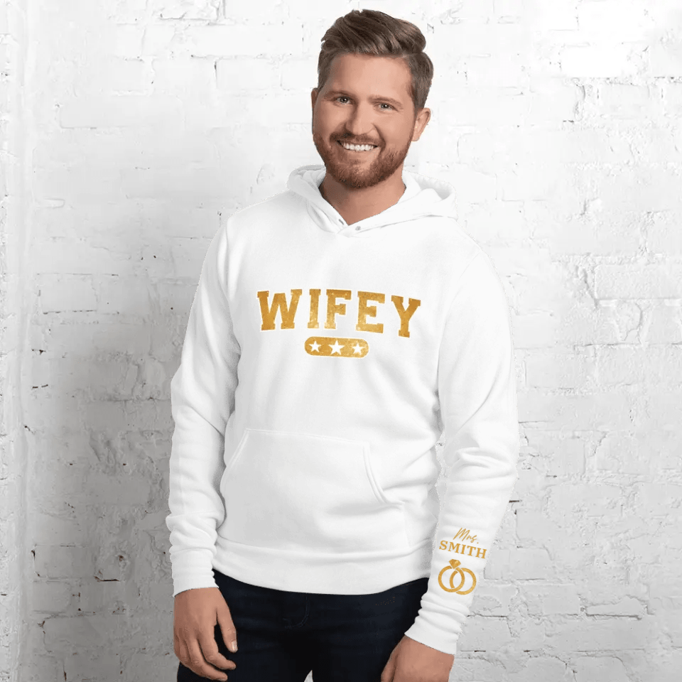 Gold Couple Matching Wifey and Hubby T-shirt | Sweatshirt | Hoodie - Personalized Couple Apparel