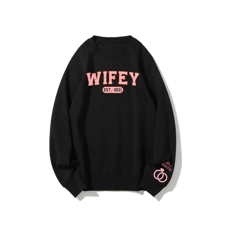 Personalized Retro Halloween Wifey Sweatshirt | Custom Couple's Matching Cozy Sweater | Anniversary Keepsake