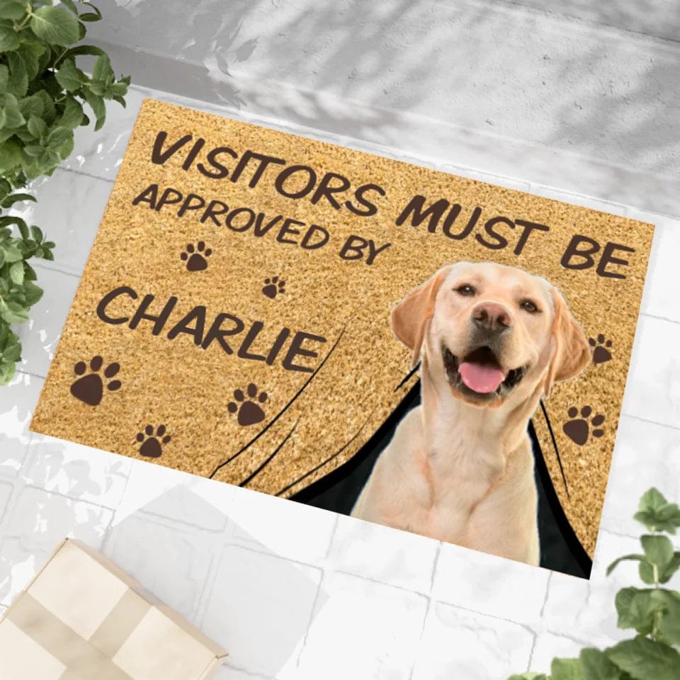 Funny "Visitors Must Be Approved by My Pet" Personalized Doormat | Custom Dog & Cat Outdoor Mat