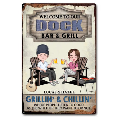 Dock Bar and Grill Personalized Custom Metal Sign Great Gift & Decoration Idea