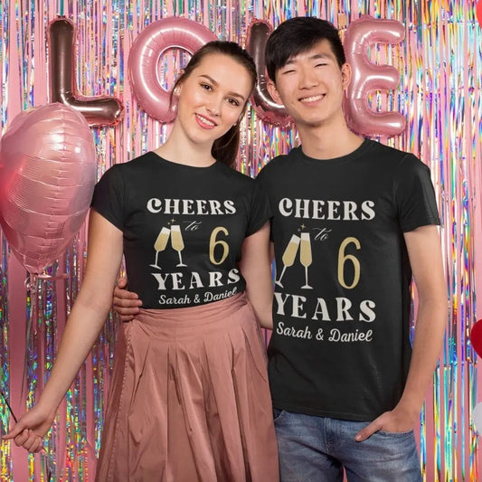 Cheers To Years Together Personalized Custom Matching Couple T-shirt for Anniversary