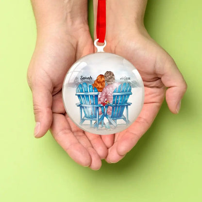 Couple Sitting Back View Winter Acrylic Ornament