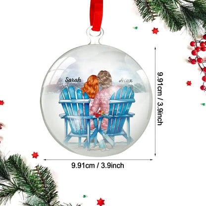 Couple Sitting Back View Winter Acrylic Ornament