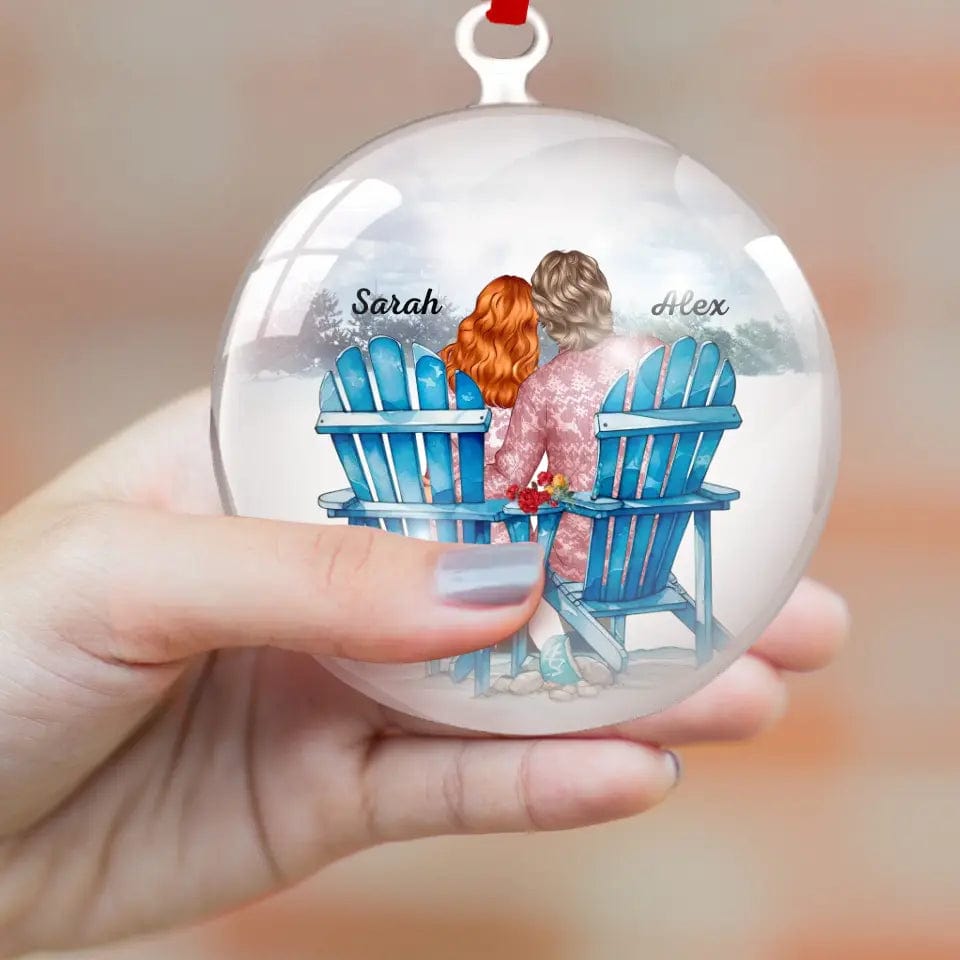 Couple Sitting Back View Winter Acrylic Ornament