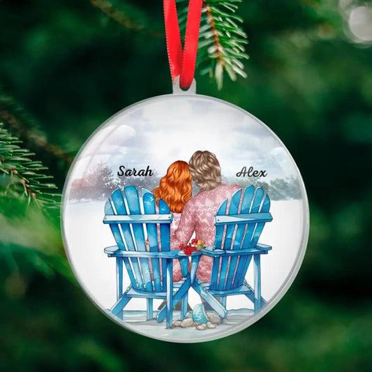 Couple Sitting Back View Winter Acrylic Ornament