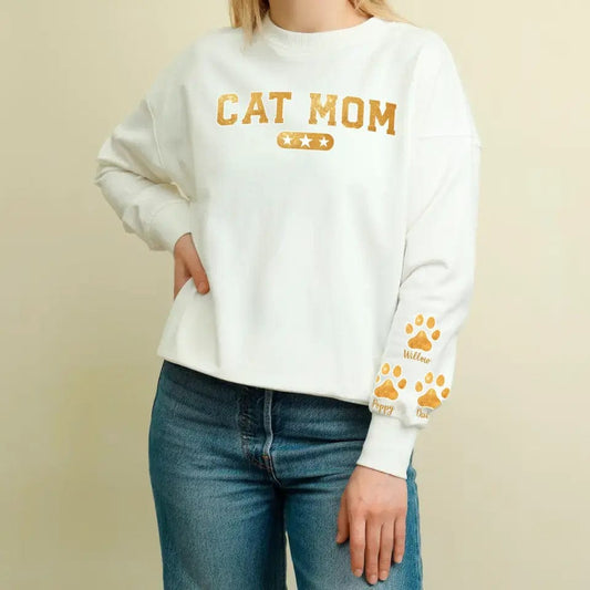 Cat Mom Personalized Custom Unisex Sweatshirt With Design On Sleeve Perfect Gift For Cat Owners