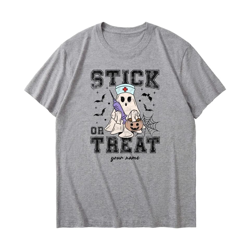 Vintage Halloween Stick Or Treat Ghost Nurse Halloween T-shirt | Sweatshirt | Hoodie - Halloween Nurse Apparel