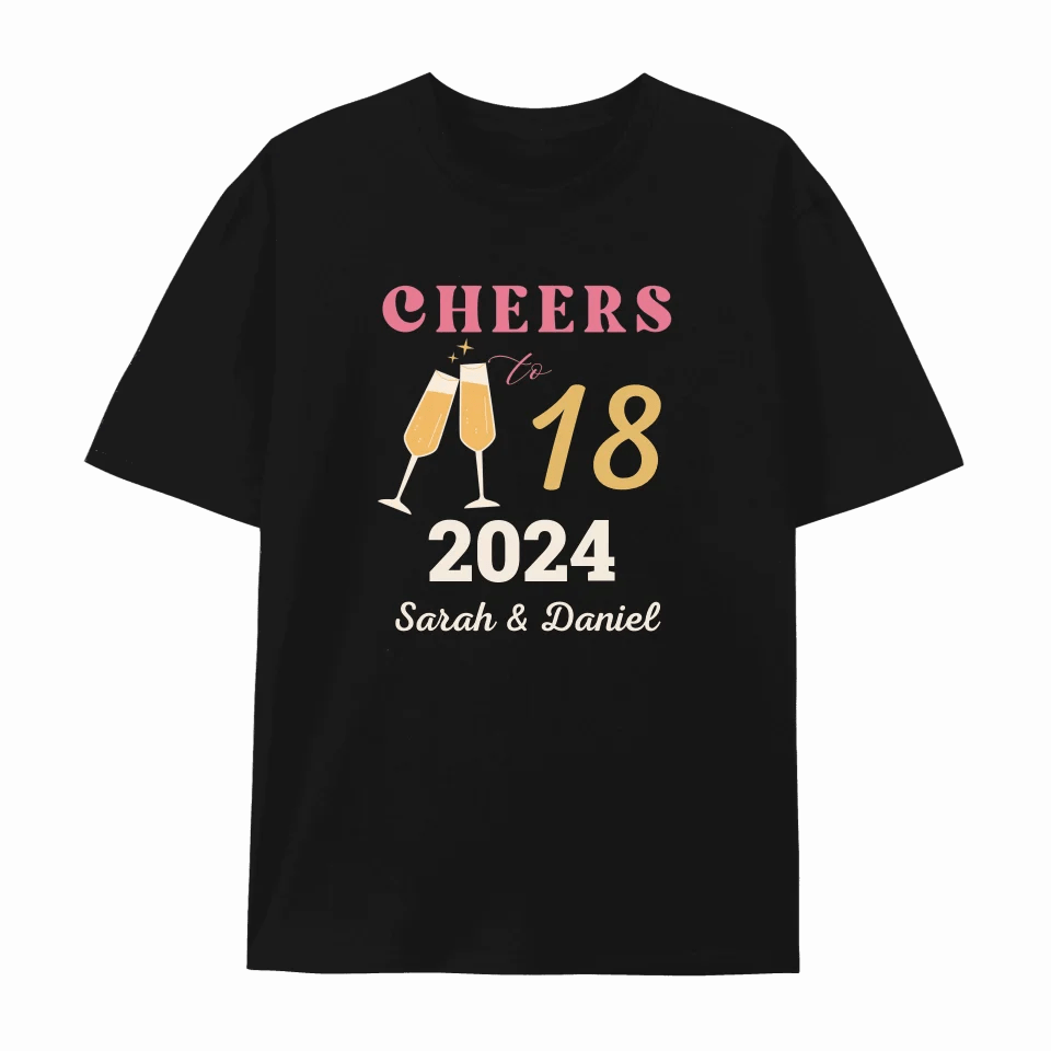 Cheers To Years Together Personalized Custom Matching Couple T-shirt for Anniversary