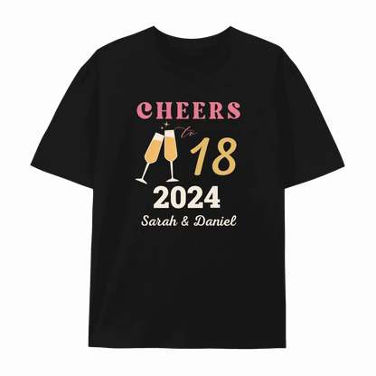 Cheers To Years Together Personalized Custom Matching Couple T-shirt for Anniversary