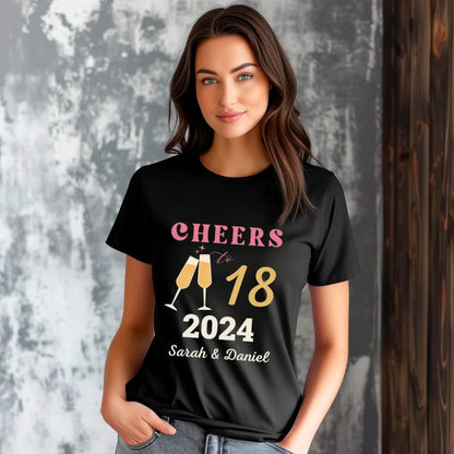 Cheers To Years Together Personalized Custom Matching Couple T-shirt for Anniversary