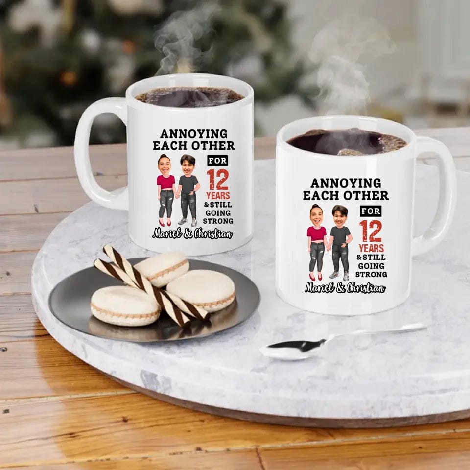 Funny Annoying Each Other For Years And Still Going Strong Custom Matching Anniversary Mug for Couple With Faces