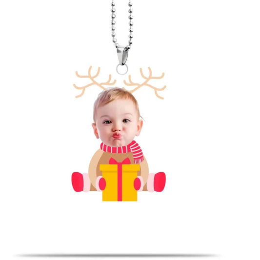 Custom Christmas Acrylic Ornament Customized With Your Kid's Face - Christmas Baby Face Car Hanger