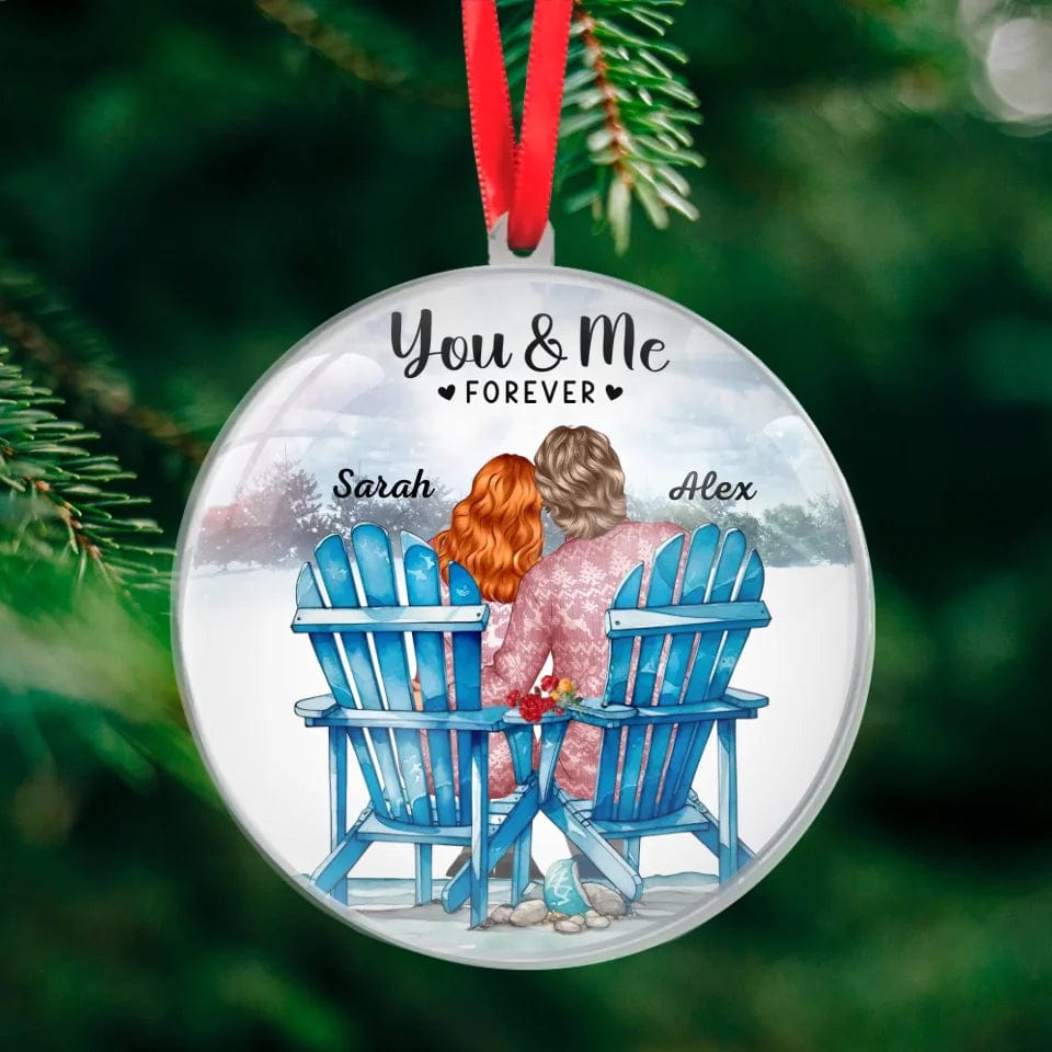 Couple Sitting Back View Winter Acrylic Ornament