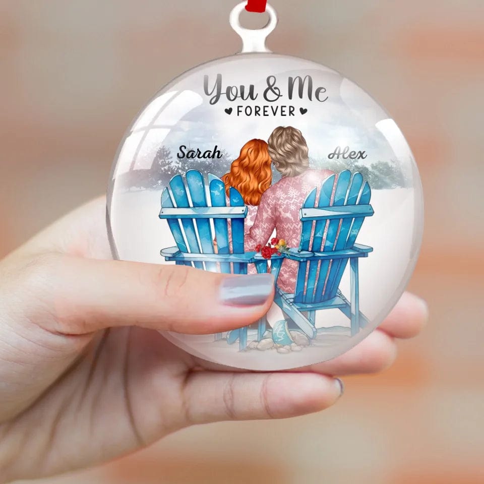 Couple Sitting Back View Winter Acrylic Ornament